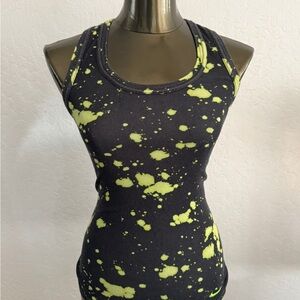 Nike Women's Black and Neon Yellow Tank Top